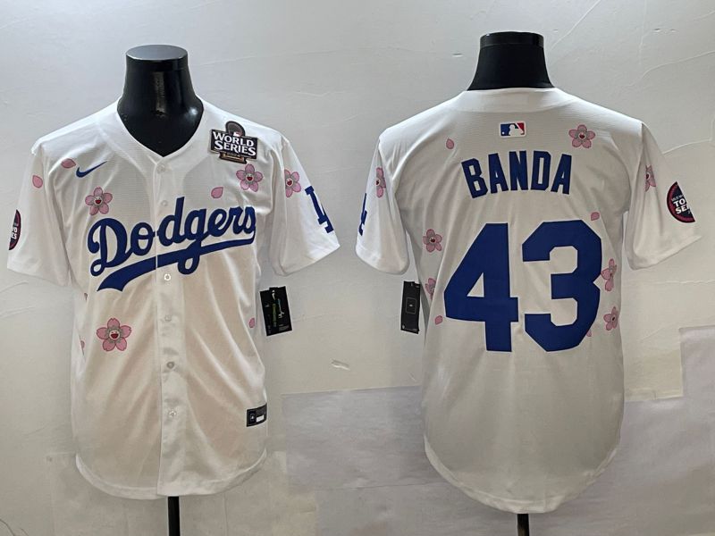Men Los Angeles Dodgers 43 Banda White Sakura Edition 2025 Nike MLB Jersey style 6